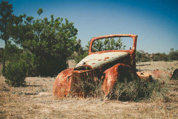 istock Abandoned rusty retro truck remnants in the desert 1183850956