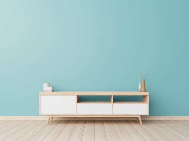 istock Cabinet mockup in modern empty room,blue wall. 1183855638