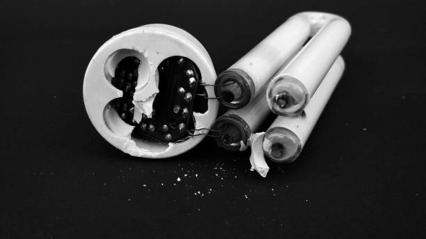 istock Broken White lights on Black and White concept. 1183860798