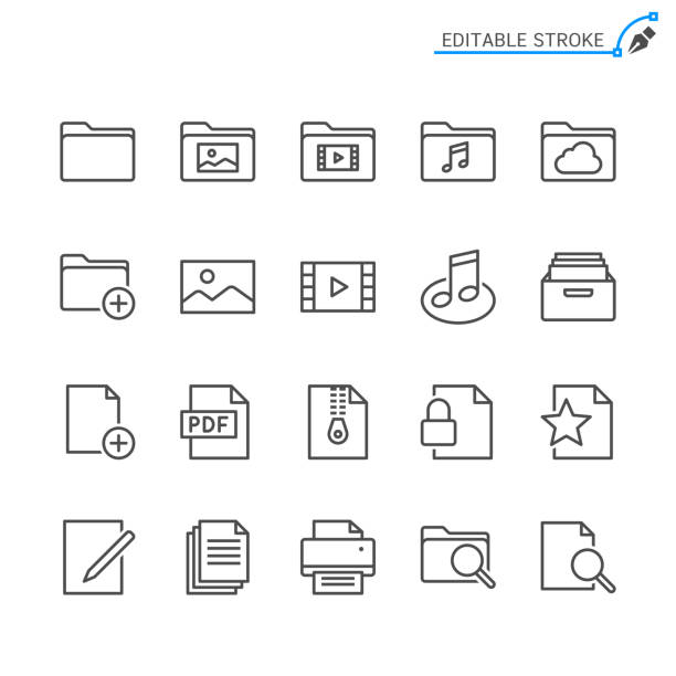 ilustraciones, imágenes clip art, dibujos animados e iconos de stock de iconos de línea de administración de archivos. trazo editable. píxel perfecto. - fotografía imágenes fotos