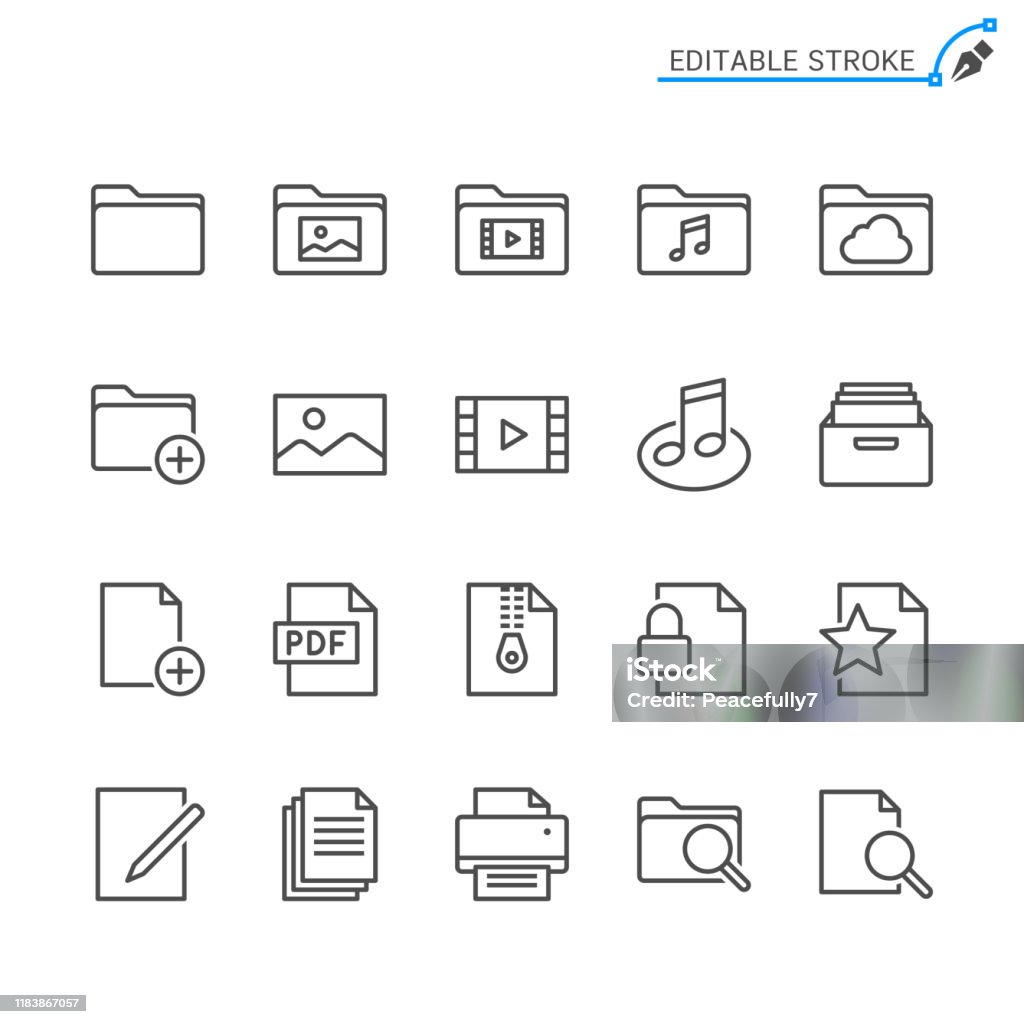 File management line icons. Editable stroke. Pixel perfect. Icon stock vector