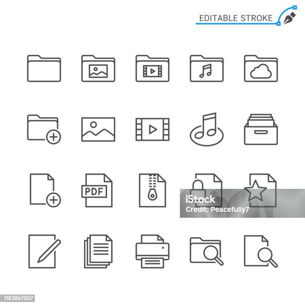 File Management Line Icons Editable Stroke Pixel Perfect Stock Illustration - Download Image Now