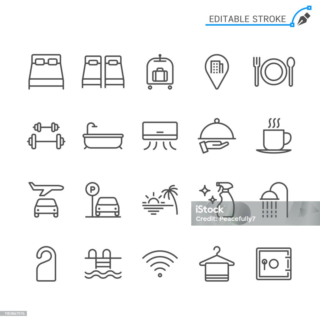 Hotel service line icons. Editable stroke. Pixel perfect. Icon stock vector