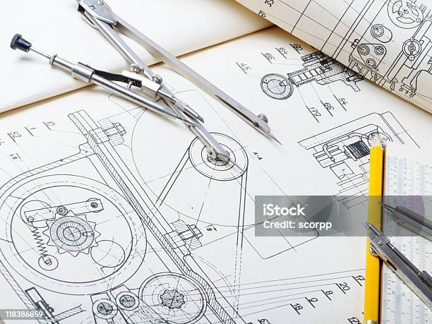 Disegno Di Dettaglio - Fotografie stock e altre immagini di Attrezzi da lavoro - Attrezzi da lavoro, Carta, Cerchio