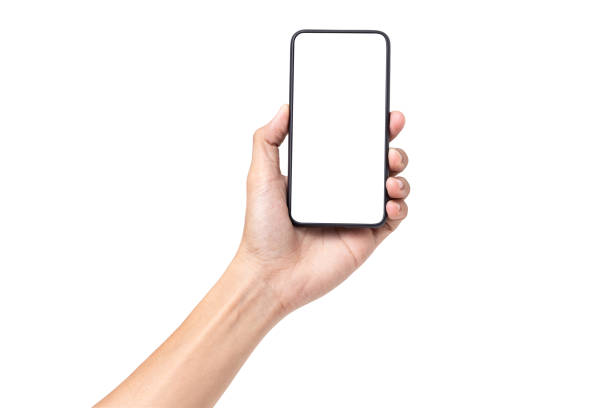 istock Hand man holding mobile smartphone with blank screen isolated on white background with clipping path 1183870225
