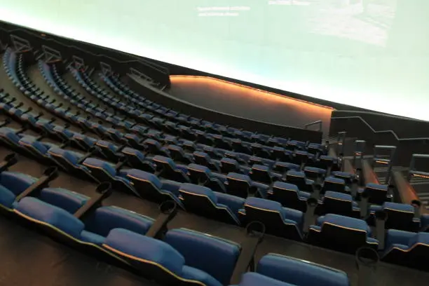 The surround type seats in an IMAX type theater