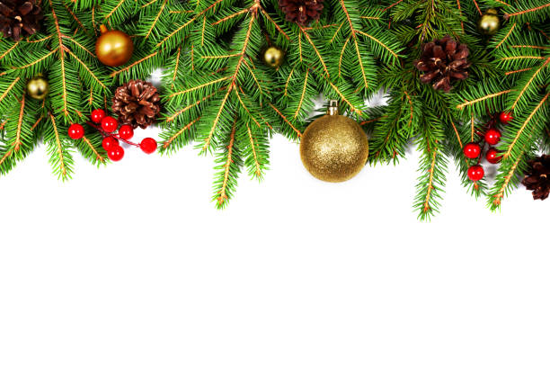 istock Christmas border with fir branches on white. 1183876168