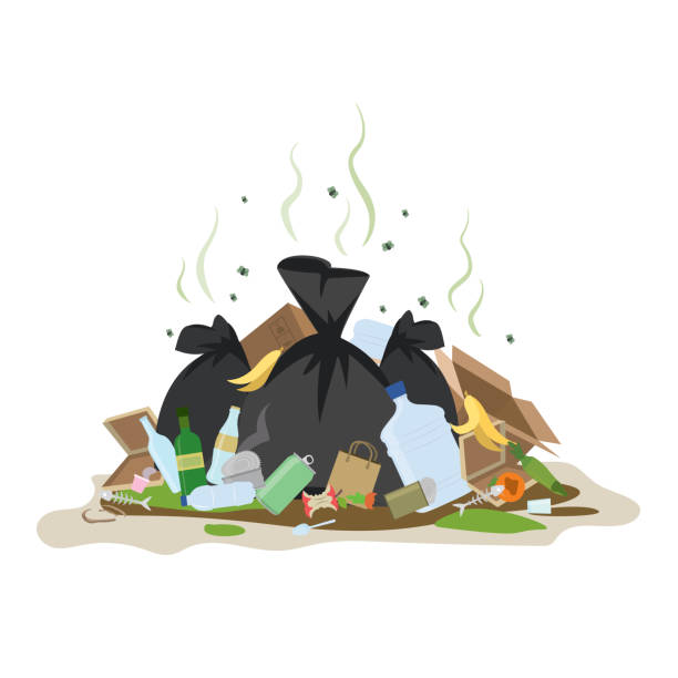 Big smelly pile of garbage. Bad smell trash. Isolated on white background. vector art illustration