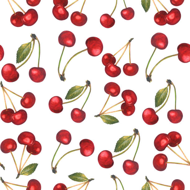 Seamless Pattern With Red Cherries Isolated On White Stock Illustration -  Download Image Now - iStock