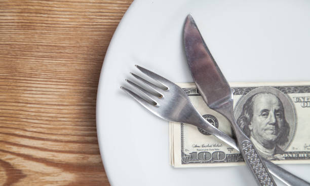 istock Dollar on a plate. Money for food 1183887573
