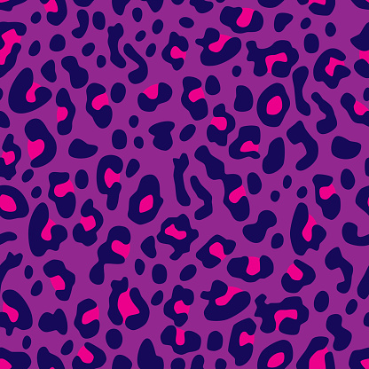 Vector illustration of purple and pink leopard spots in a repeating pattern.