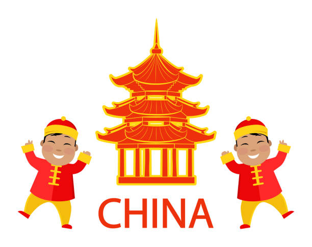 中国の中国の旅行と子供セットベクトル - global traditional culture global communications child点のイラスト素材／クリップアート素材／マンガ素材／アイコン素材