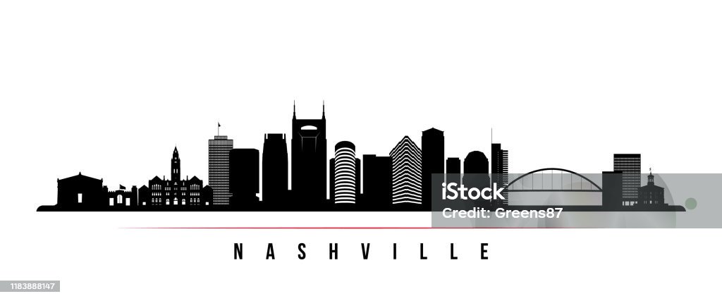 Nashville skyline horizontal banner. Black and white silhouette of Nashville, Tennessee. Vector template for your design. Nashville stock vector