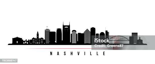 Nashville Skyline Horizontal Banner Black And White Silhouette Of Nashville Tennessee Vector Template For Your Design Stock Illustration - Download Image Now
