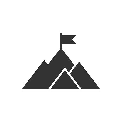 Mission champion icon in flat style. Mountain vector illustration on white isolated background. Leadership business concept.