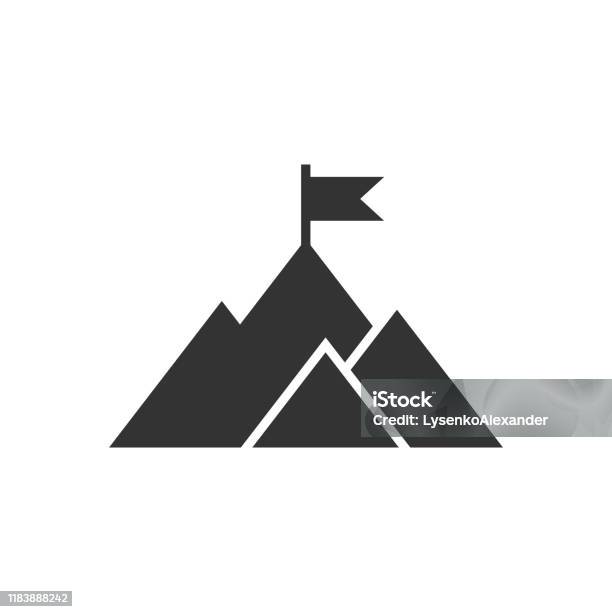 Mission Champion Icon In Flat Style Mountain Vector Illustration On White Isolated Background Leadership Business Concept Stock Illustration - Download Image Now