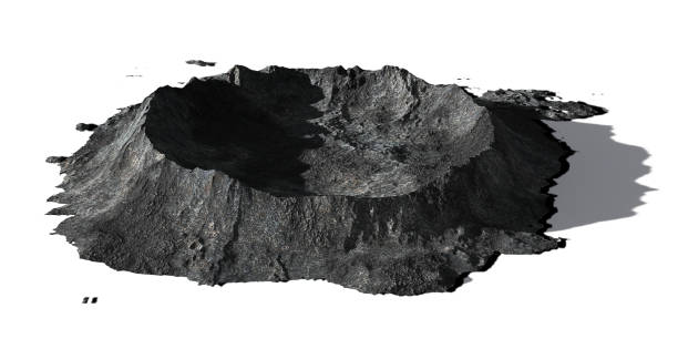 krater na powierzchni księżyca, model terenu odizolowany cieniem na białym tle - volcanic crater zdjęcia i obrazy z banku zdjęć