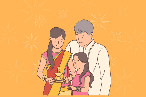 Diwali or Deepawali festival concept. Diwali or Deepawali festival concept. Happy family greetings or celebration of Diwali feast. Simple flat vector. beautiful traditional indian girl stock illustrations