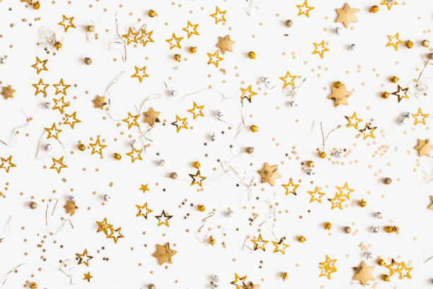 istock Christmas composition. Christmas golden decorations on white background. Flat lay, top view, copy space 1183893270