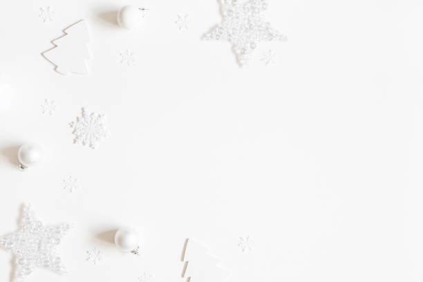 istock Christmas composition. Frame made of white decorations on white background. Christmas, winter, new year concept. Flat lay, top view, copy space 1183894266
