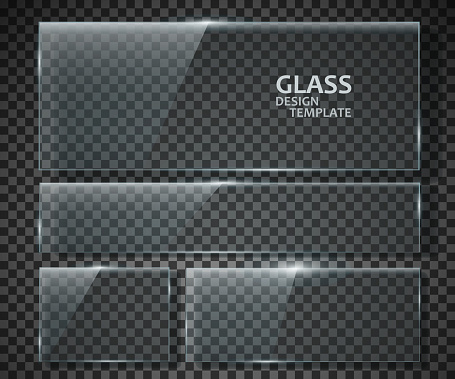 Glass plates set. Glass banners isolated on transparent background. Graphic concept for your design.