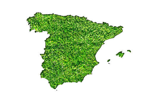 Spain map made from cutted papers with green grass