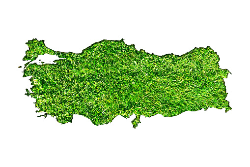 Turkey map made from cutted papers with green grass