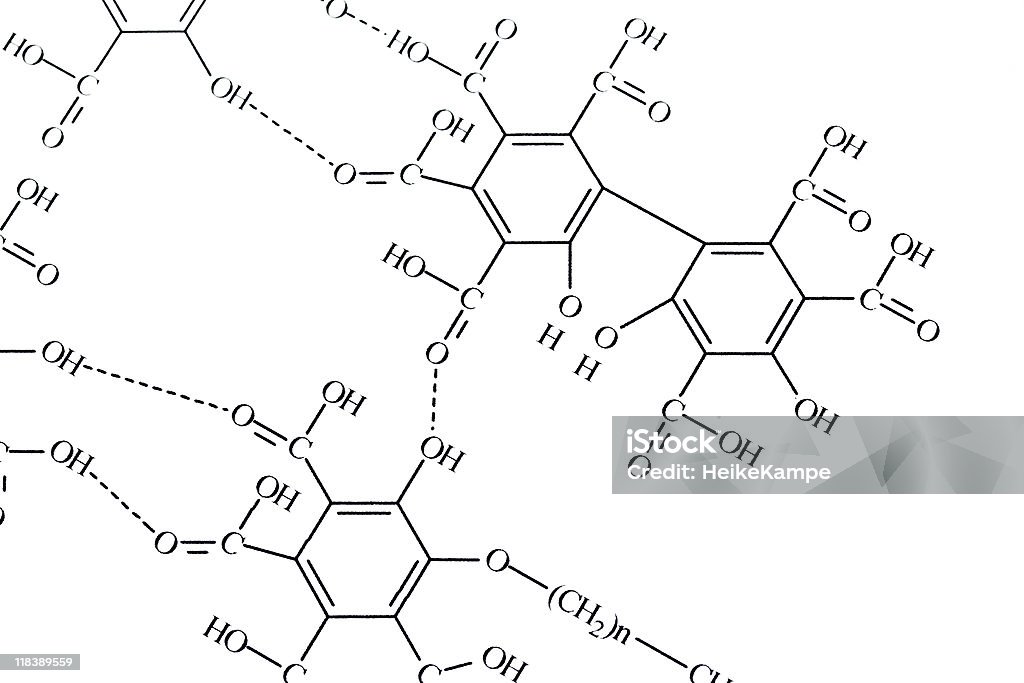 Chemistry Complex formula of an organic molecule. Chemical Formula Stock Photo