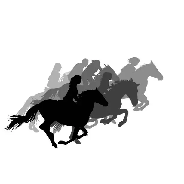Vector illustration of Riders on horses galloping on the horse racing