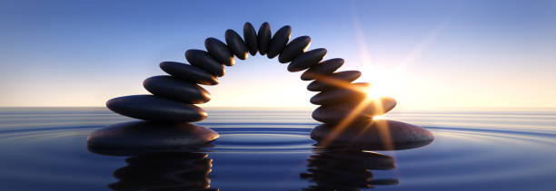 stone bridge at sea - aspirations pebble balance stack imagens e fotografias de stock