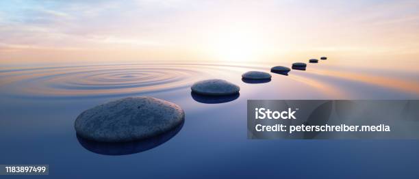 Pebbles In Wide Calm Ocean Stock Photo - Download Image Now - Tranquility, Aspirations, Zen-like