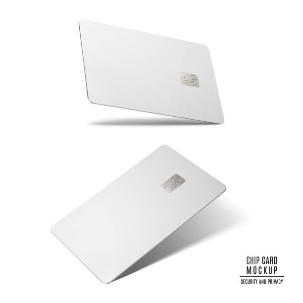 白い背景にチップ分離モックアップを持つ空白のクレジットカード。ベクトル 3d イラストレーション - クレジットカード点のイラスト素材�／クリップアート素材／マンガ素材／アイコン素材