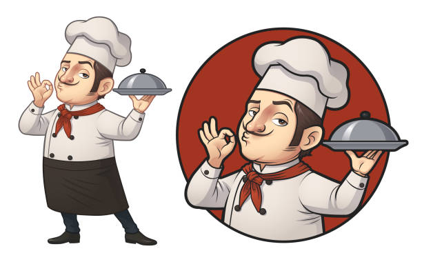 ilustrações de stock, clip art, desenhos animados e ícones de cartoon chef logo illustration - characters cooking chef bakery