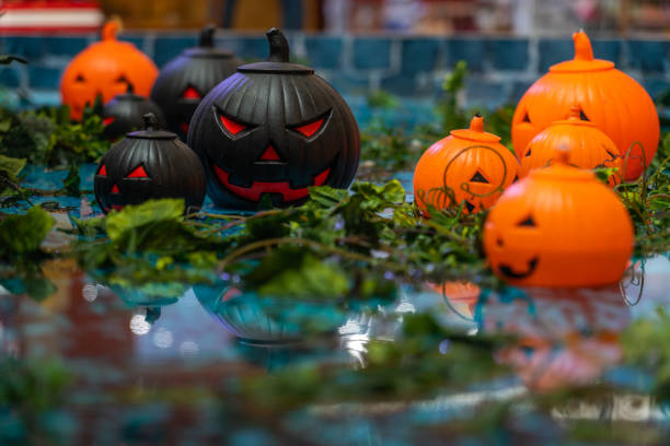 istock Group of Halloween ornament jack o lantern pumpkin head 1183900416