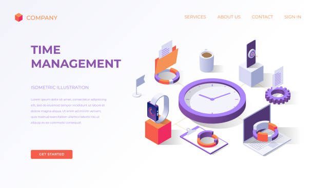 Landing page for time management vector art illustration