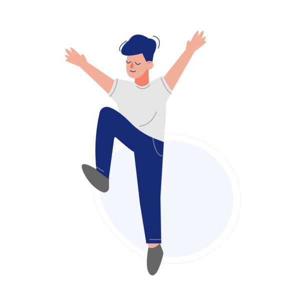 istock Happy Boy Happily Jumping, Smiling Teen Schoolboy Having Fun Vector Illustration 1183900998
