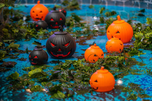 Group of orange and black Halloween jack o lantern