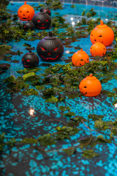 istock Black and orange scary jack o lanterns for Halloween concept 1183901215