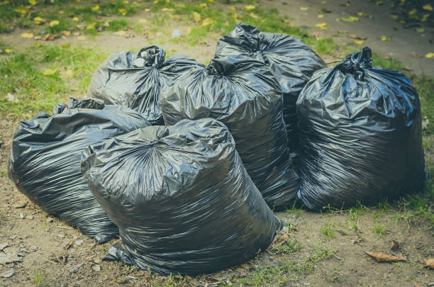 istock Large plastic bags with fallen leaves. 1183907390