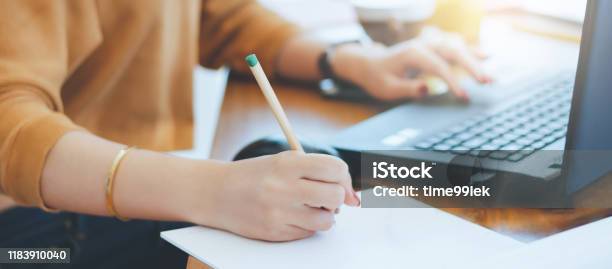 Business Working Stock Photo - Download Image Now - Learning, Web Conference, Handwriting