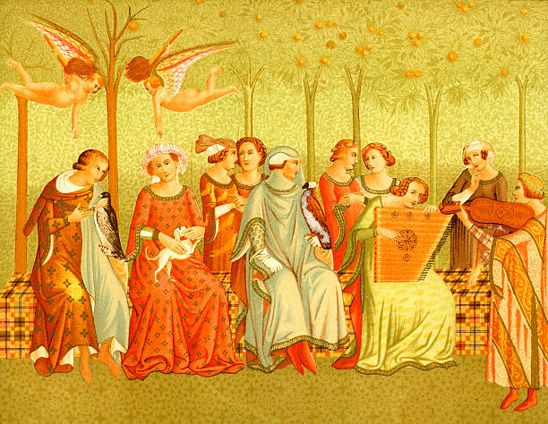 women of the renaissance we włoszech - dulcimer stock illustrations