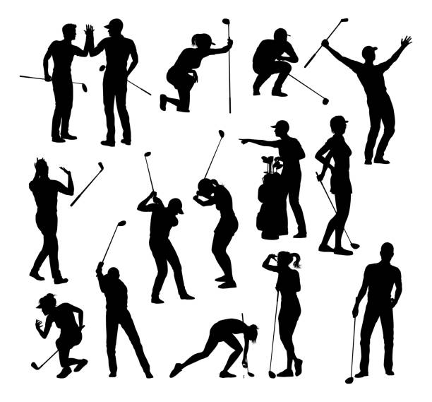 Golfer Golf Sports People Silhouette Set A set of golfer sports people playing golf in various poses golf silhouettes stock illustrations