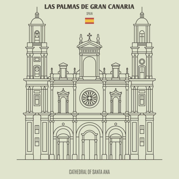 stockillustraties, clipart, cartoons en iconen met kathedraal van santa ana in las palmas de gran canaria, spanje. landmark-icoon - gran canaria