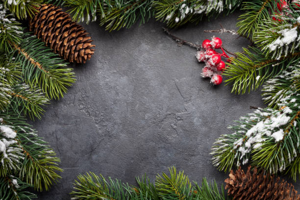 istock Christmas card with decorated fir tree 1183913412