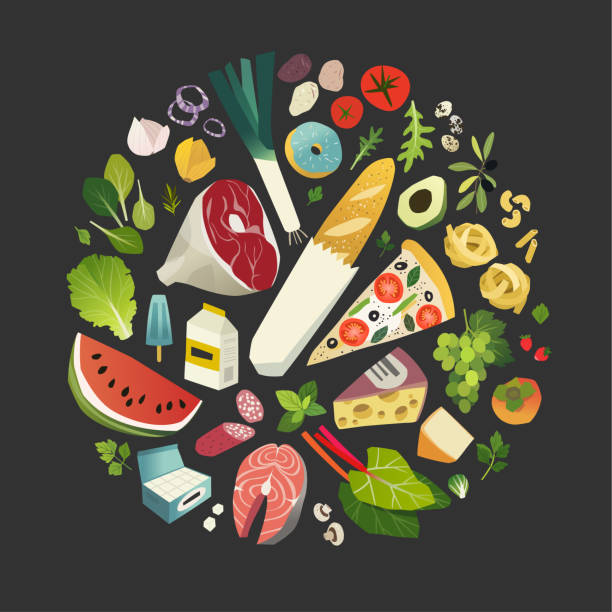 kolekcja ikon artykułów spożywczych - meat steak sausage salami stock illustrations