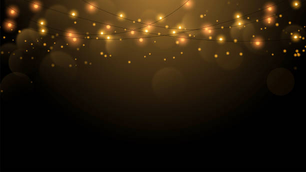 String lights on gold background Illustrated light background for Christmas string light stock illustrations