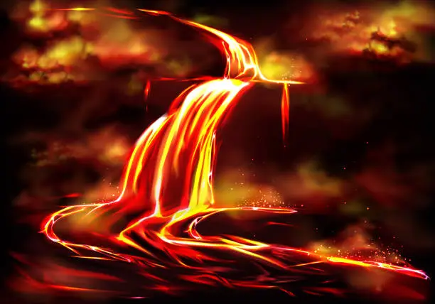 Vector illustration of Hot magma flow caused by volcanic activity vector