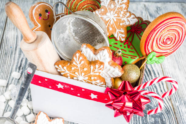 istock Box with christmas gift for bakers 1183921299