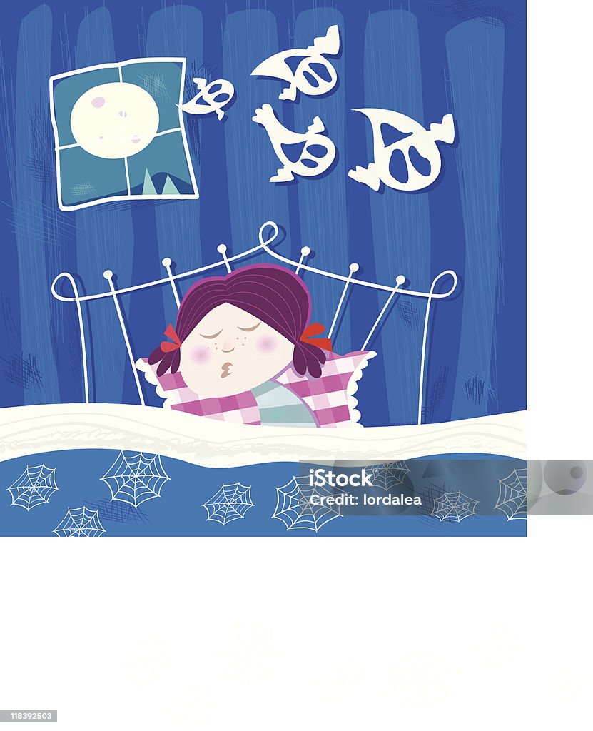 Fille dormir au cours de la nuit d'halloween - clipart vectoriel de Amitié libre de droits