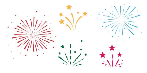 Colorful fireworks, celebration. Isolated vector illustration. Colorful fireworks, celebration. july illustrations stock illustrations